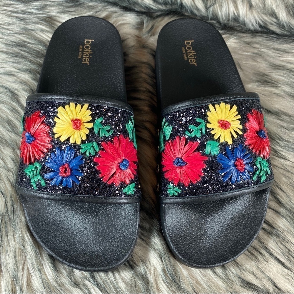 𝅺freda Floral Bright Daisy Slide Sandal Slip On Black Glitter 7 - Picture 5 of 11